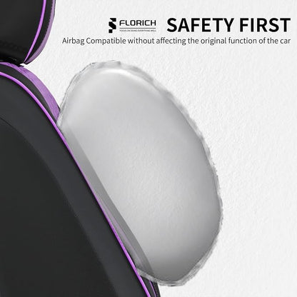 FLORICH Seat Covers for Cars Purple Leather Car Seat Covers Front Pair Breathable Automotive Car Seat Cover Non-Slip Easy Installation Comfortable Universal Fit for Most Car Truck SUV, Black&Purple - Image 6