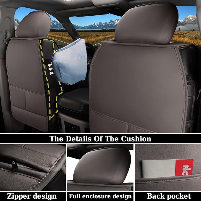 Coverado Dodge Ram Seat Covers Full Set, Waterproof Ram 1500 Seat Cover Compatible with 2002-2026 Dodge RAM 1500 2500 3500 Crew Quad Cab with Curved Bench, Coffee - Image 2