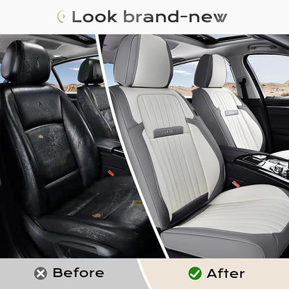 Coverado Car Seat Covers Front Seats, Seat Covers for Cars, Car Seat Protector, 2-Pack Car Seat Cushion Nappa Leather, Waterproof Seat Covers Carseat Cover Universal Fit for Most Cars(Gray&White) - Image 8