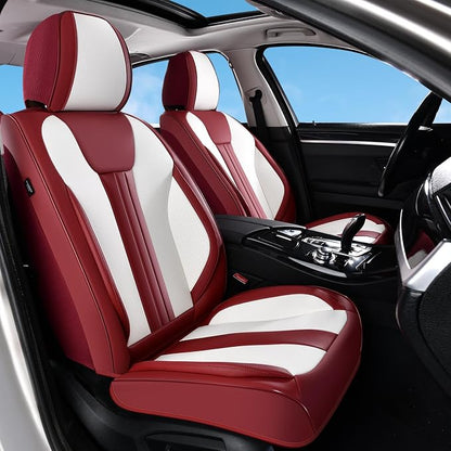 Huidasource Universal Car Seat Covers, Luxury Waterproof Faux Leather, Airbag Safe, Simple Installation, Stain Resistant, Ideal for Families and Pet Owners, Red & White - Image 2