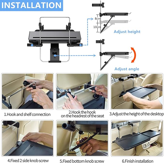 2 in 1 Car Steering Wheel Tray / Back Seat Headrest Tray for Eating Food Drink and Writing Laptop Work, XERGUR Black Car Desk - Image 5