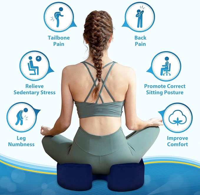 BlissTrends Thick Seat Cushion for Office Chair & Car Seat, XL, Blue | Memory Foam with Removable Cover, Ergonomic Tailbone & Sciatica Support for Pressure Relief and Long Sitting, 3.9" Thick - Image 9