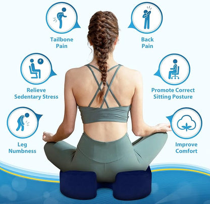 BlissTrends Memory Foam Seat Cushion for Office Chair & Car Seat, Blue | Ergonomic Tailbone & Sciatica Support with Removable Velvet Cover for Pressure Relief and Long Sitting Comfort, 3.3" Thick - Image 9