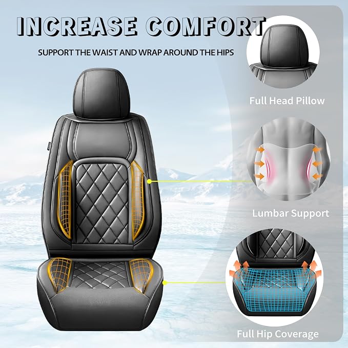 Fit Highlander Premium Leather Car Seat Covers for Toyota Highlander 2007-2025 2026 - Waterproof，Breathable，All-Weather Seat Cushion Protecto & Airbag Compatible, 2 Front Seat Black - Image 6