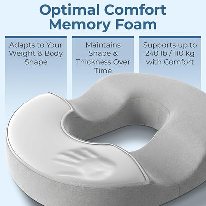 5 STARS UNITED Donut Pillow for Tailbone Pain & Hemorrhoids – Large Orthopedic Memory Foam Seat Cushion for Pressure Relief – Prostate, Postpartum, Pregnancy, Bed Sore, Premium Gray Suede - Image 5