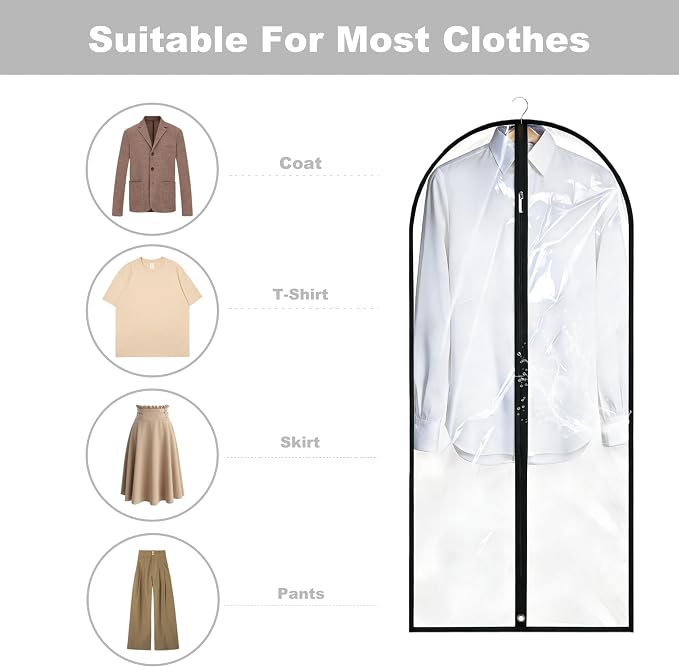 Dress Bags for Gowns Long, 60'' Garment Bags for Hanging Clothes, Suit Bag Cover for Storage and Travel, 2 Pack (Clear) - Image 3