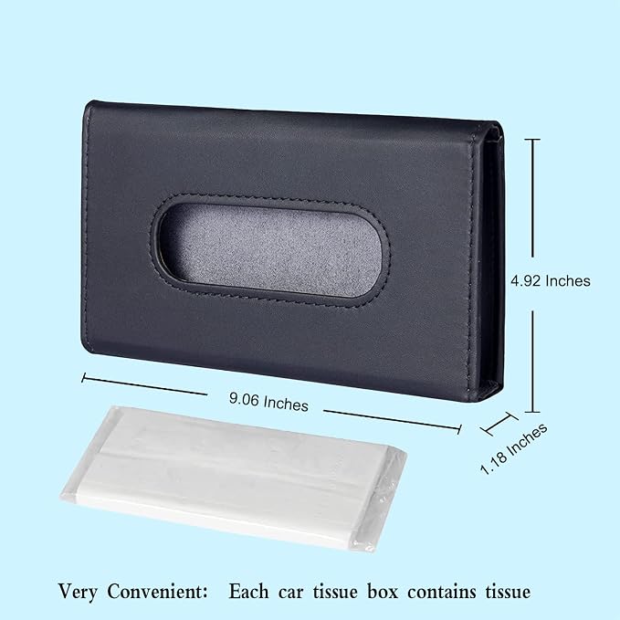 Car Tissue Holder, 2 Pack Sun Visor Napkin Holder, Premium PU Leather, Car Mask Holder for Sun Visor Vehicle, with Tissue Refill, Black&Beige - Image 2