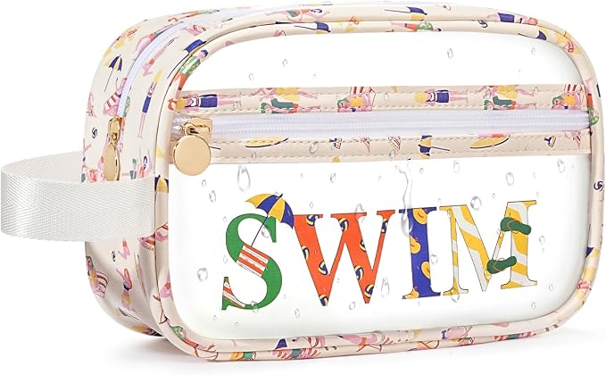 COSHAYSOO Clear SWIM Bag Swimming Pool Accessories Cute Swimmer Team Gifts for Women Teen Girls Bikini Swimsuit Goggle Cap Sunscreen Makeup Storage, Waterproof Beach Vacation Summer Travel Essentials by COSHAYSOO
