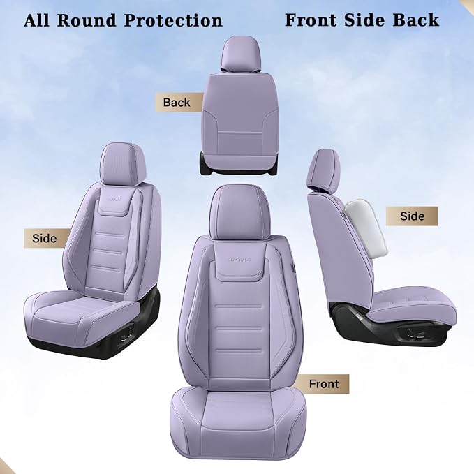 Coverado Car Seat Covers Full Set, Seat Covers for Cars, Car Seat Protector Waterproof, Leather Cushion, Universal Car Interior Covers Seat Protectors for Most Cars Purple - Image 8