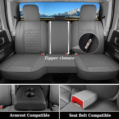 Coverado Dodge Ram Seat Cover Full Set, Waterproof Ram 1500 Seat Cover Compatible with 2002-2026 Dodge RAM 1500 2500 3500 Crew Quad Cab with Curved Bench, Dark Gray - Image 3
