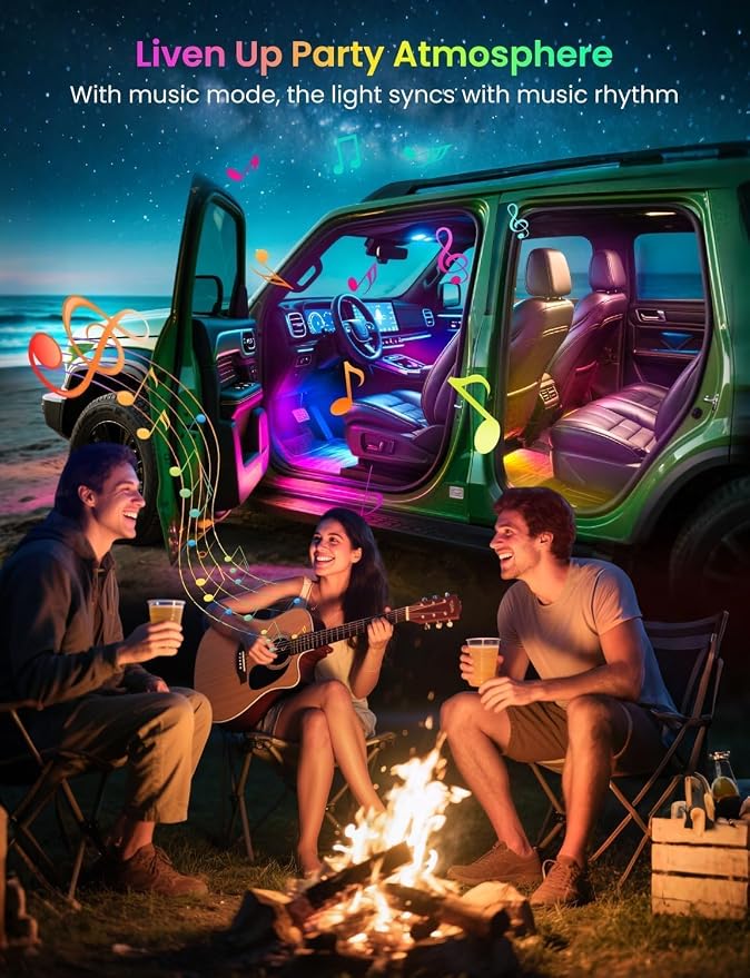 Car LED Lights, RGB Smart Car Interior Lights,App & Remote | Music Sync Under Dash Footwell Neon Internal Lighting Kit Multicolor,12V LED Strip Lights for Car, Truck, SUV - Image 5