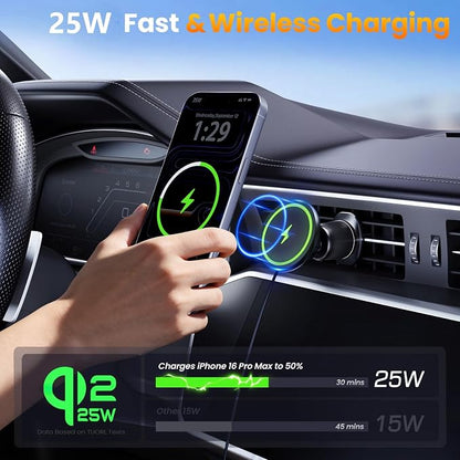 Upgrade for Qi2.2 25W for MagSafe Wireless Car Charger Mount, Inky | 2XFast Charging [90+LBS Safe Suction] Magnetic Phone Holder Dashboard Windshield Vent for iPhone 17/16/15/14/13/12 Pro Max - Image 5