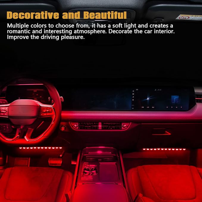 wuyaoyao Car LED Strip Light, Ambient Lighting Kit w/USB Port, Red | 12V 24 LED Lights for Decor, RGB Neon Atmosphere Lamps, Under Dash Ambient Night Light, Universal Car Accessories - Image 6