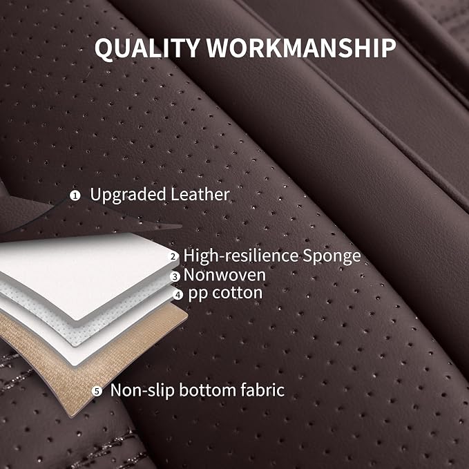 HChengkikz Nappa Leather Car Seat Covers Full Set, Brown Car seat Protector 5 Seats, Waterproof Car Seat Cushion, Universal Automotive Seat Covers Fit for SUV Truck Pick-up Sedan, Front and Rear | Easy Maintenance, Airbag Compatible, Universal Fit For ... - Image 4