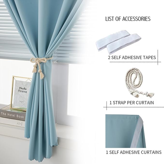 Self Adhesive Curtains, Black Out Shade for Window, Blackout Fabric Temporary Window Coverings Easy to Hang Curtains No Rod Needed, Use for Bedroom, Room, Kitchen, 59"W X 59"L, Lake Blue, 1 Panel - Image 2