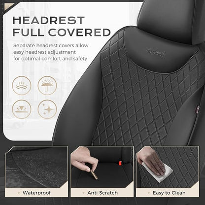 Coverado Front Seat Covers, Black Leather Car Seat Covers 2-Pack, Waterproof Car Seat Protectors, Automotive Seat Covers, Driver Seat Covers Universal Car Seat Cushions Fit for Most Sedan, SUV, Truck - Image 6
