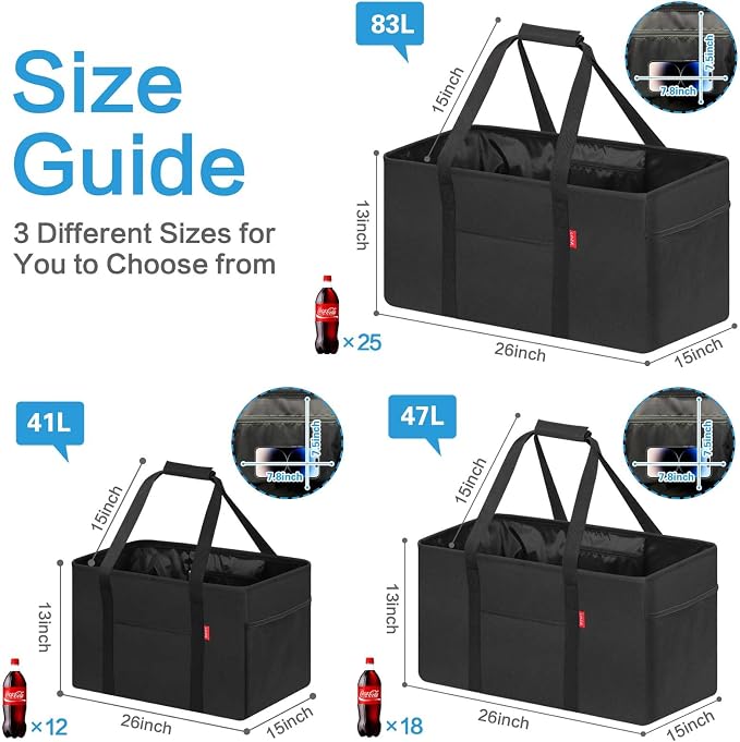 LHZK 2 Pack Utility Tote Bag with Metal Wire Frame and the Sides Rinforced, Large Tote Bag with Handle, Reusable Grocery Bags Foldable, Beach Bag, Car Tote (Black, 18.5''x11.8''x11.5'') - Image 4