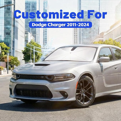 Car Windshield Sun Shade Umbrella for Dodge Charger 2011-2024, 1:1 Fit | [Reflective Coated Fabric] Car Shades Sun Visor Keep Car Cool and Protects Interior, Sunshade Umbrella for Front Window - Image 2