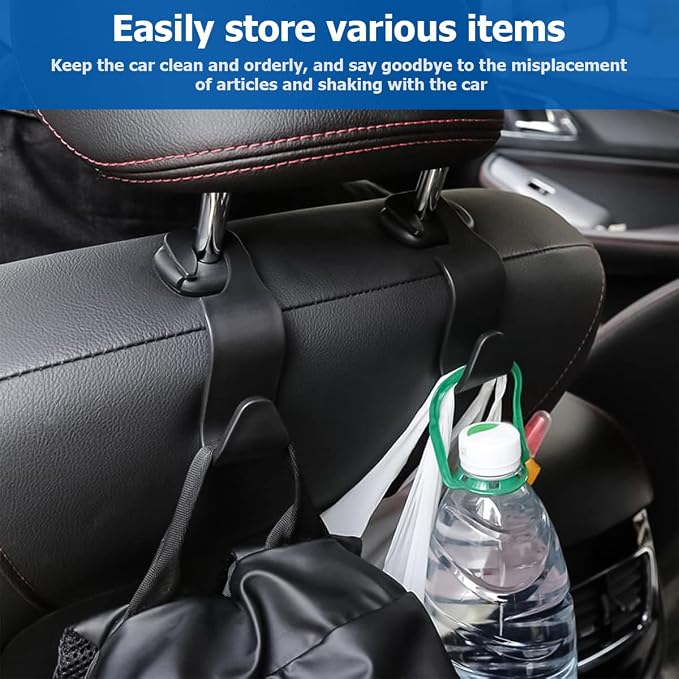 8sanlione 4 Pack Backseat Headrest Hooks for Vehicle Seats, Brown | PP plastic construction, rotating clip design, folds behind the seat, fits matching headrest posts, interior accessory - Image 5