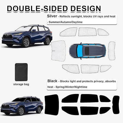 KMF 8pcs Thicken Sun Shades for Toyota Highlander 2020-2025 2026(Not Grand Highlander) Accessories,Full Car Window Covers Sunshade for Windshield Side Rear, UV Block and Privacy Blackout for Camping - Image 4