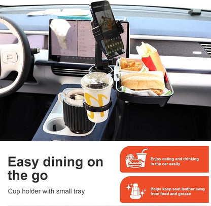 Car Large Cup Holder Expander, 5-in-1 Cupholder Extender with Phone Holder & Swivel and Detachable Snack Food Tray Table for Eating, Travel Essentials for Road Trips for Driver. Model C - Image 2