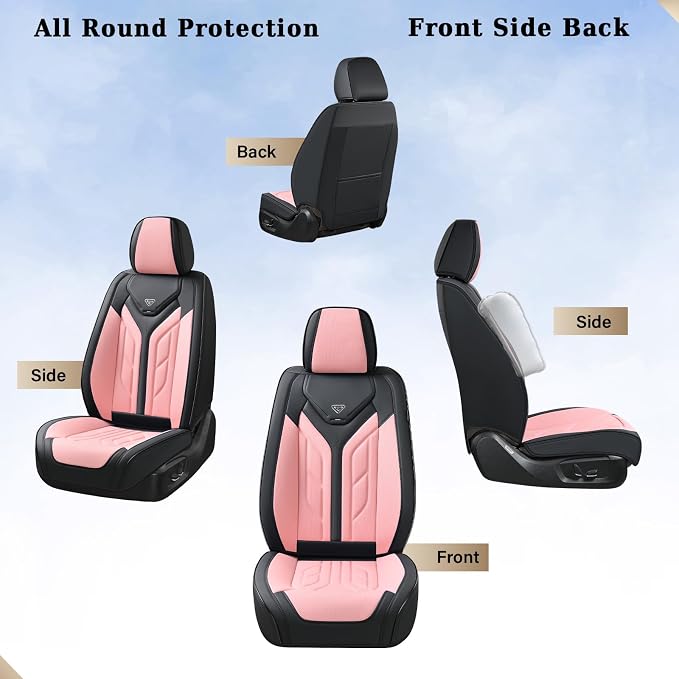 Coverado Car Seat Covers Full Set, Car Seat Protectors Leather Seat Covers for Cars, Automotive Seat Covers Car Accessories Universal Fit for Most Sedans SUV Pick-up Truck(Black&Pink) - Image 4