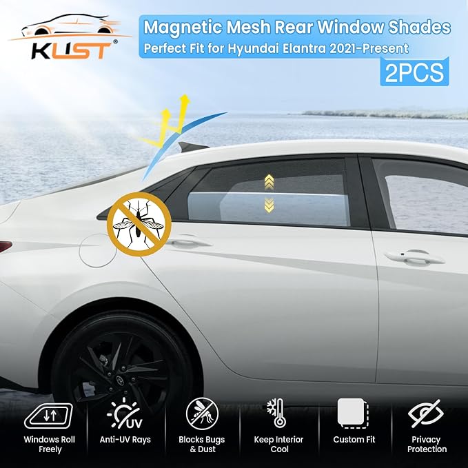 KUST Car Window Shades for 2021-2025 2026 Hyundai Elantra Accessories, Breathable Mesh Magnetic Window Covers, Rear Back Side Window Sun Shades UV Block Privacy Protection for Baby Camping 2PCS - Image 2