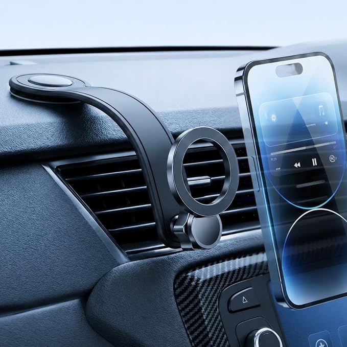 Car Phone Holder for MagSafe, Adhesive Dashboard Mount with Bendable Arm | Strong N52 magnetic hold,one-hand use,commuting, road trips, rideshare and delivery driving,fits most 4–7" phones by YuHeng