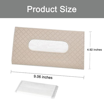 Car Sun Visor Tissue Holder, Car Napkin Holder, Premium PU Leather, Mask Holder for Sun Visor Vehicle, with Tissue Refill, Beige - Image 3