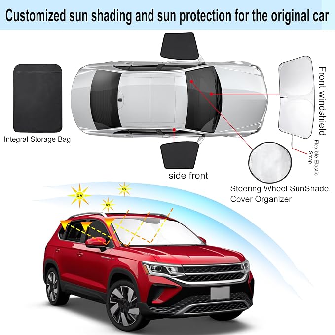 3PCS Car Window Shades Front Windshield Sun Shade Foldable Window Shade Custom Fit for 2018-2024 Volkswagen VW Taos Accessories Car Shades for Front Windows Anti-UV Rays Block Heat - Image 3