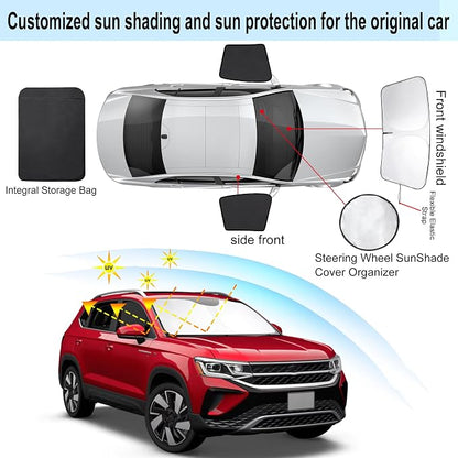 3PCS Car Window Shades Front Windshield Sun Shade Foldable Window Shade Custom Fit for 2018-2024 Volkswagen VW Taos Accessories Car Shades for Front Windows Anti-UV Rays Block Heat - Image 3