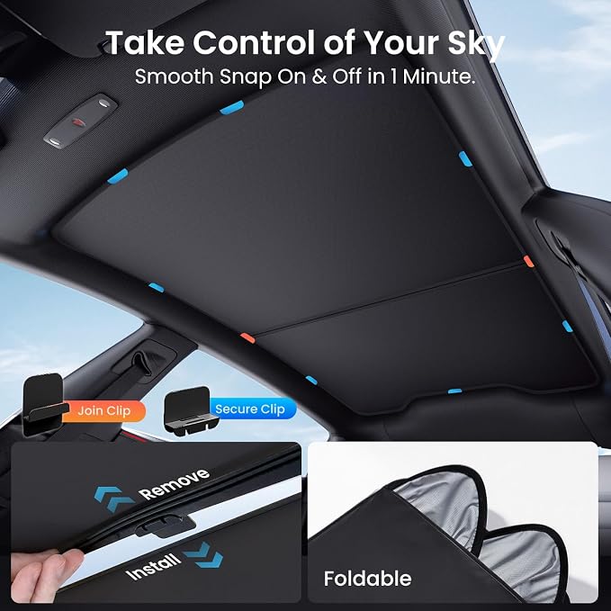 REEVAA Tesla Model Y Juniper (2026-2025) Sunshade Roof Accessories, Black | OEM Fit; Full Blackout & Heat-Blocking; Protect Interior & Reduce A/C Workload; Two-Piece Magnetic Design Prevents Sagging - Image 6