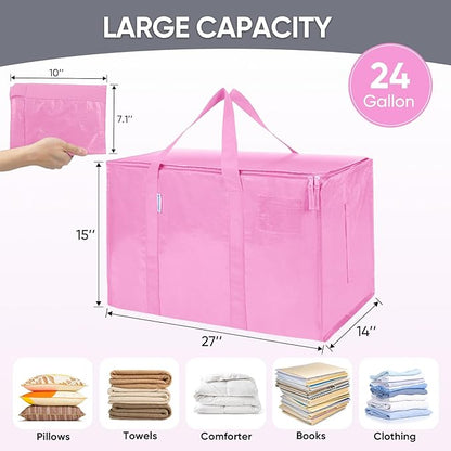 TICONN 8 Pack Extra Large Moving Bags Heavy Duty with Zippers & Carrying Handles, Durable Storage Bags Moving Boxes for Closet Organizers and Storage (8 Pack, Pink) - Image 5