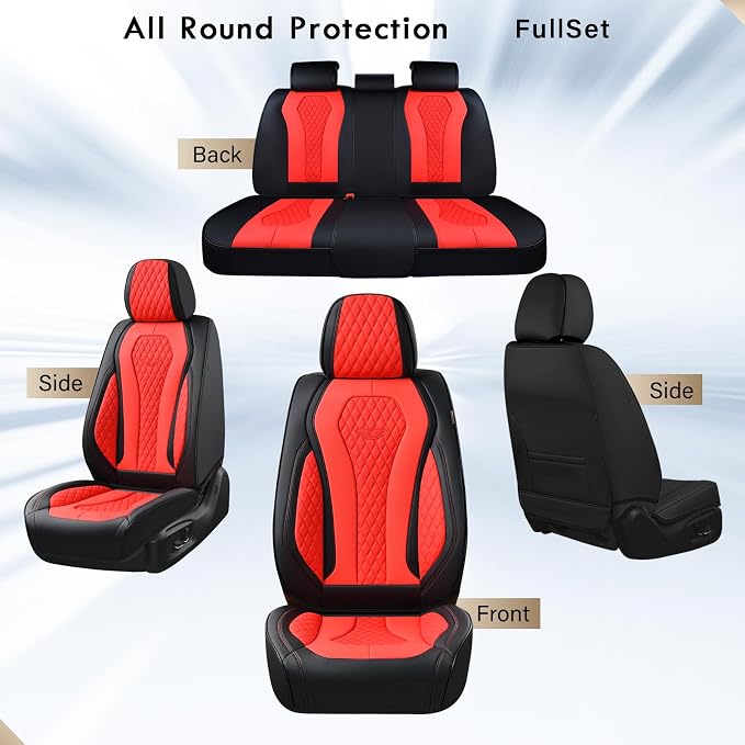 Coverado Car Seat Covers, Seat Covers Full Set, Red Car Seat Cover, Auto Seat Covers Front Seats Rear Seat Cover, Luxury Car Seat Cushion,Leather Seat Cover Seat Protector Universal Fit Most Cars - Image 7