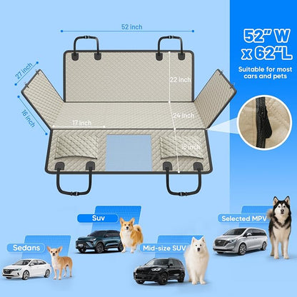 Dog Car Seat Cover for Back Seat,Hard Bottom Hammock Hold 400lbs For Cars | Hold 400lbs,Waterproof,Anti-Scratching,Safety Non-Slip,600D Oxford,Mesh Window,Storage Pocket - Image 6