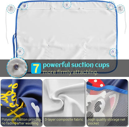 DIZA100 2 Pack Car Window Shade for Baby, Blackout Car Sun Shades with Storage Pockets, 7 Suction Cups, Blue, Cute Patterns for Sun/Heat/UV Rays Protection, Standard Passenger Cars - Image 4