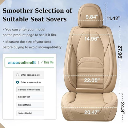 Car Seat Covers Full Set, Beige Seat Covers for Cars, Automotive Seat Covers, Waterproof Nappa Leather Front Seats and Back Car Seat Protector, Universal Fit for Most Cars SUV Trucks - Image 7