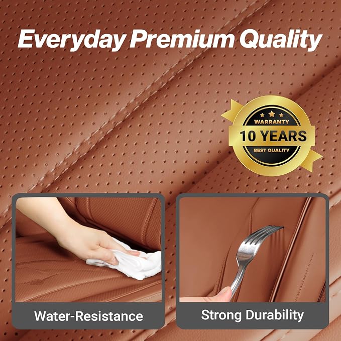 Coverland Custom SUV Car Seat Covers for 2009-2018 Subaru Forester | Premium Waterproof Faux Leather Non-Slip Memory Foam Airbag Compatible Custom Fit Interior Protector [Front Seat-Camel Brown] - Image 7