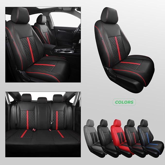 RIDEPOSH Custom Fit Seat Covers for Honda Civic 2022-2026 | Sedan LX 2022-2026, Sport 2022-2024, Faux Leather, Solid Bench Rear, No Rear Armrest, Waterproof, Airbag Compatible, Full Set - Image 8