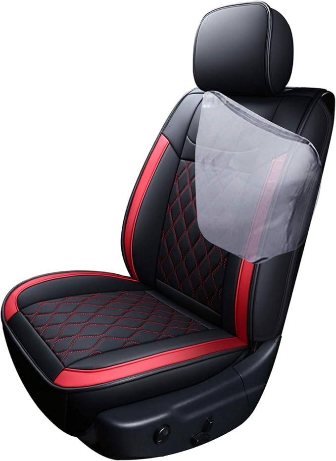 Huidasource Grand Cherokee Seat Covers, Waterproof Leather Customized Car Seat Cushion Covers, Full Set Seat Protectors Compatible with Grand Cherokee 2011-2022, (5 Pcs Full Set/Black&Red) - Image 4