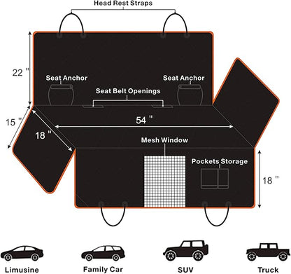 Dog Car Seat Cover, Waterproof Nonslip Pet Seat Cover for Back Seat with Storage Pockets Mesh Visual Window, Heavy Duty Scratchproof Pet Dog Seat Cover Hammock for Cars Trucks and SUVs - Image 5