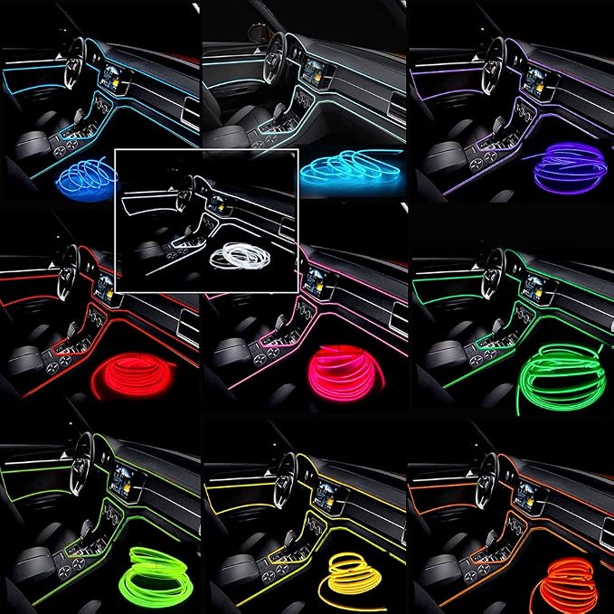 El Wire Ice Blue Interior Car LED Strip Lights, 5M Neon Wire USB 5V with Fuse Protection for Automotive Interior Decoration, with 6mm Sewing Edge - Image 2