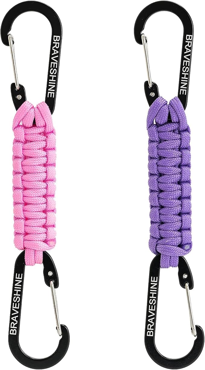 BRAVESHINE Paracord Keychain Carabiner Clip | D Ring Hanger Lanyard Hook | 7.3inch Long | for Stroller, Water Bottle, Key, Backpacks, Men, Women, Luggage, Car Seat Headrest, Fence, Bag Charms by BRAVESHINE