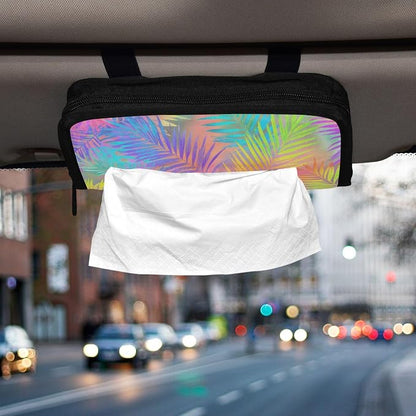 Car Tissue Holder Car Napkin Holder Tissue Box Dispenser Storage Case Sun Visor Mask Holder Accessories with Adjustable Straps Reusable Refillable Rainbow Palm Leaf Vibrant Tropical - Image 6