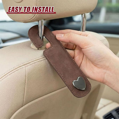 2PCS Cute Heart Car Seat Headrest Hook, Suede Leather Car Seat Back Storage Hanger for Purse and Bag, Universal Vehicle Interior Organizer Accessories for SUV, Truck(Brown) - Image 4