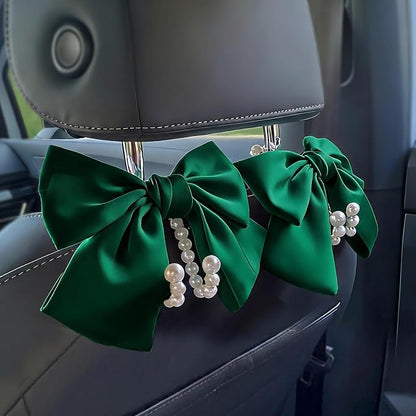 2 PCS Bow Pearl Car Seat Headrest Hook – Cute Purse Hook for Car, Girly Interior Decoration Accessories Hook Hanger, Seatback Holder for Purses & Bags, Elegant Car Organizer (Galactic Green) by Unknown