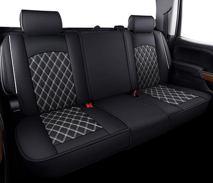 Chevy Silverado GMC Sierra Rear Seat Covers 2007-2026 1500 2500HD | 3500 HD Custom Fit Back Cushions Truck Pickup Crew Double Extended Cab Waterproof Leather Split Bench 40/60 Black-White by Aierxuan