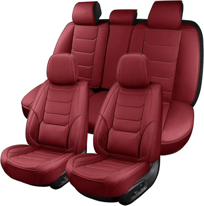 Leather Car Seat Covers Full Set Automotive Seat Protectors | Breathable Waterproof Durable Full Surround & Lumbar Support Design Non-Slip Universal Fit for Most Cars SUVs Trucks Vans Red by Unknown
