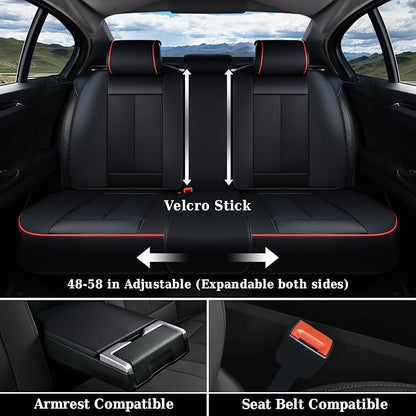 Coverado Car Seat Covers Full Set, Premium Nappa Leather Seat Covers for Car, Waterproof Car Seat Protector with Lumbar Support, Car Seat Cover Universal Fit for Most Cars SUV Truck(Black&Red) - Image 3