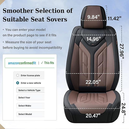 Coverado Car Seat Covers Full Set, Automotive Seat Covers Car Seat Protector Car Seat Cushion, Waterproof Leather Seat Covers for Cars, Universal Fit for Most Sedans SUV Pick-up Truck(Black&Coffee) - Image 7